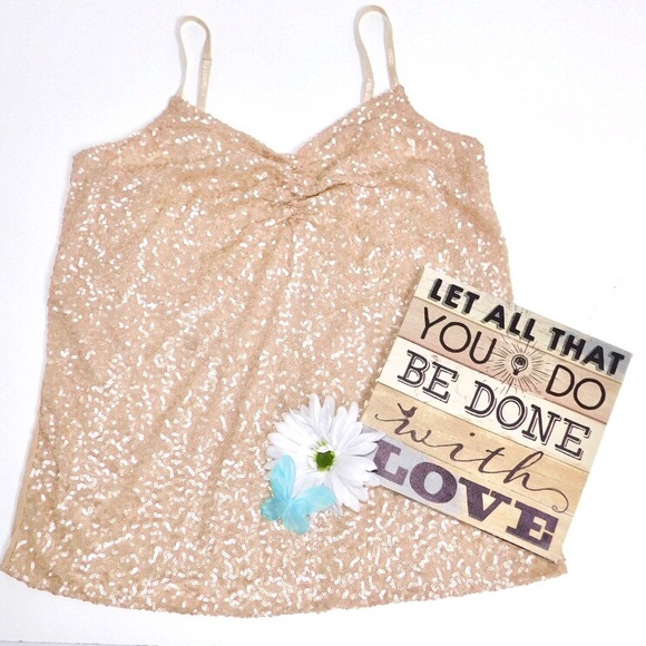 Lane Bryant Tops - Lane Bryant Sequin Women’s Tan Spaghetti Top